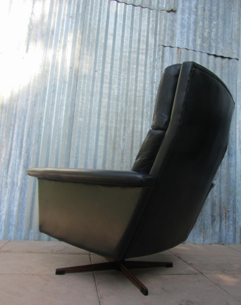 Goldsiegel, vintage, German , Black, Leather, Lounge, Swivel, Chair, zwarte, leren, stoel